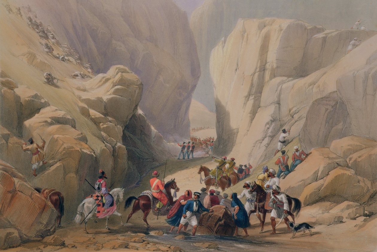 チャーリー・ハゲ（1810-88）とルイ・ハゲ（1806-85）によって刻まれた「アフガニスタンのスケッチ」からのシリボーランの上の狭い峠への開口部、ヘンリーグレイブス、1842年 作： ジェームズ・アトキンソン