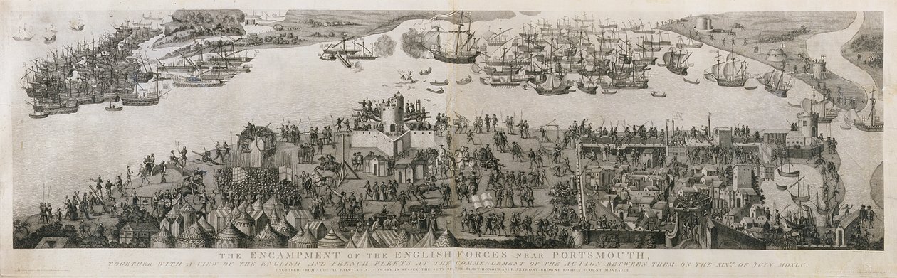 1778年のソレントの戦いにおけるポーツマス近くのイギリス軍の陣営 作： ジェームズ・バジール