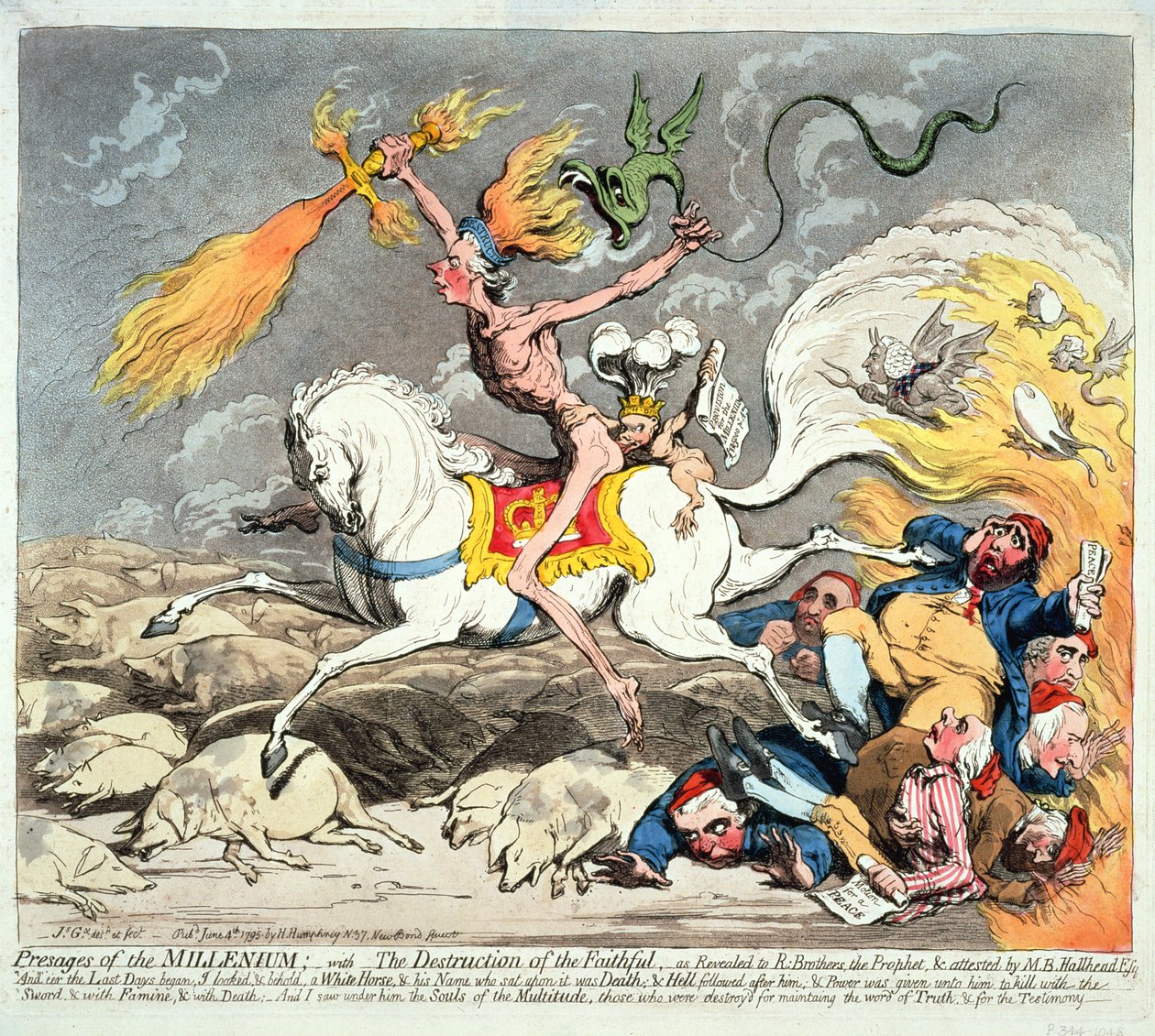 1795年に発表されたミレニアムの予兆（手描きのエッチング） 作： ジェームズ・ギルレイ