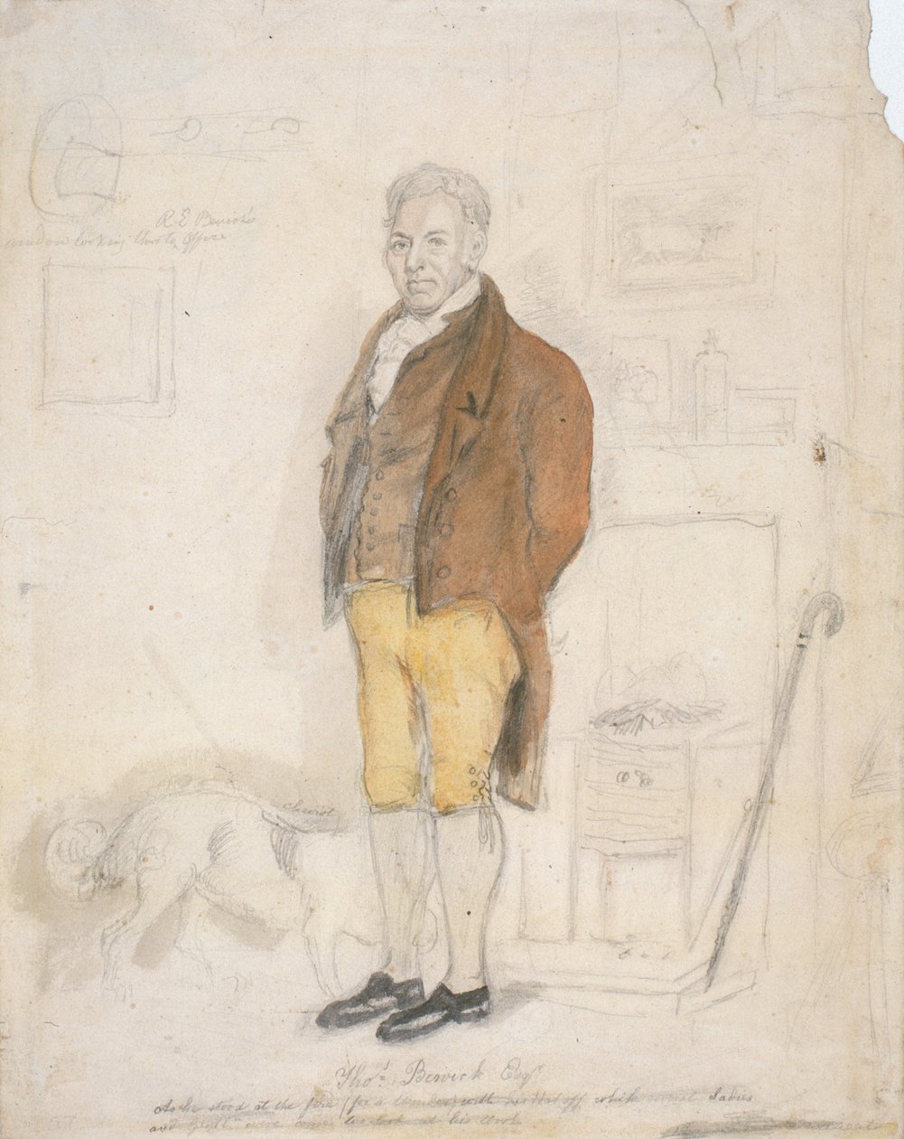 Thomas Bewick Esq。の肖像、1816年（紙に鉛筆とトイレ） 作： ジェームズ・ラムゼイ