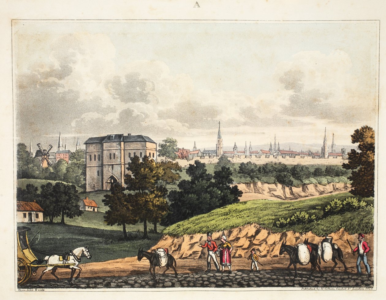ブリュッセル市、Foret de Soigneの入り口から、バリア付き、パブH. Colburn、1816 作： ジェームス・ラウズ