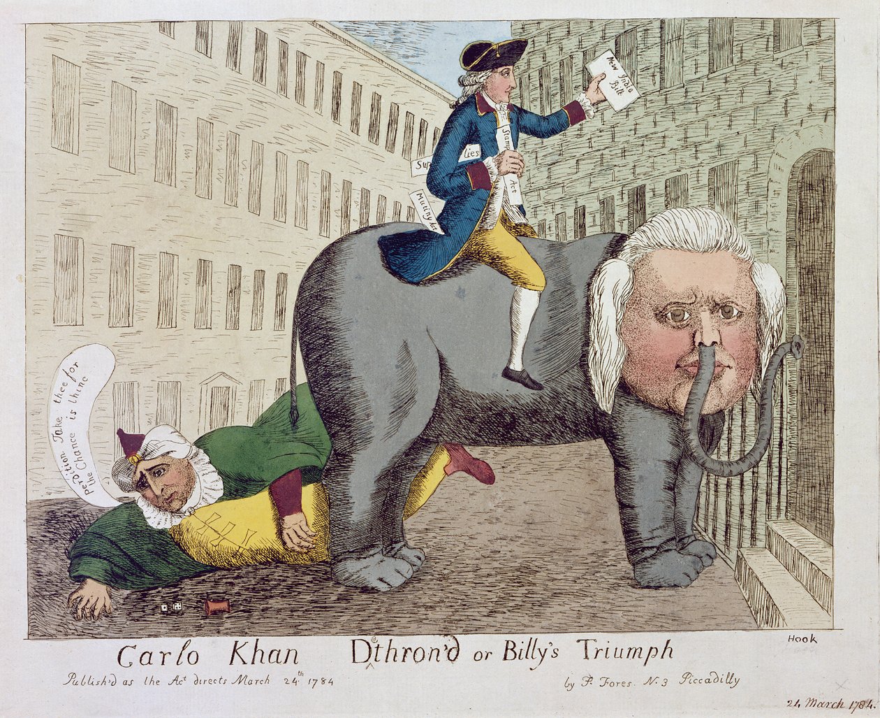 Carlo Khan Detron&39;dまたはBilly&39;s Triumph、ロンドン、1784年3月24日（カラーエッチング） 作： ジェームズ・セイヤーズ