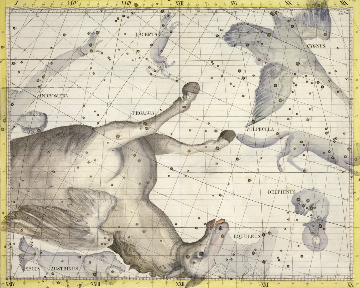 ペガサスの星座、「アトラスCoelestis」からのプレート25、ジョンフラムスティード（1646-1710）、1729年に出版（手描きの彫刻） 作： ジェームス・ソーンヒル