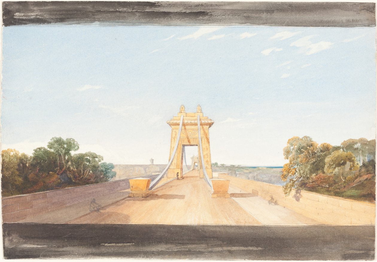 ブリストル近郊のクリフトン吊り橋、c. 1832年。 作： ジェームズ・ブルワー