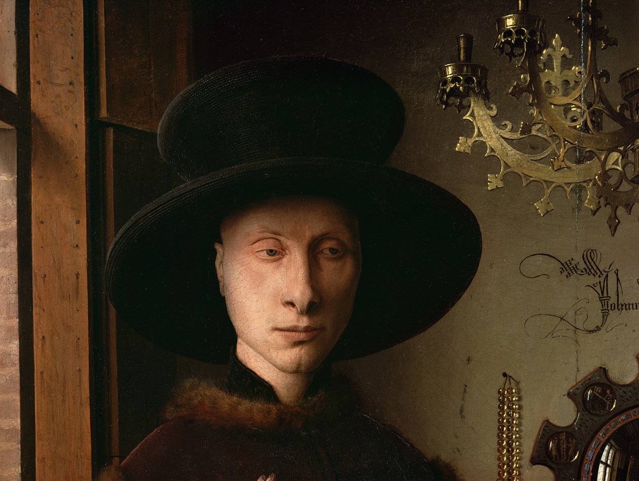 ジョバンニ・アルノルフィーニとその妻ジョバンナ・チェナミの肖像（アルノルフィーニ結婚）1434年（1765年の詳細） 作： ヤン・ファン・エイク