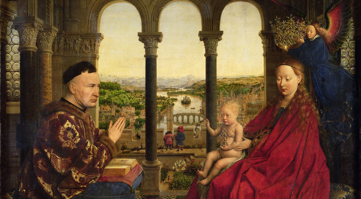 ロリンマドンナ（La Vierge au Chancellier Rolin）、c.1435（パネル）（2993の詳細） 作： ヤン・ファン・エイク