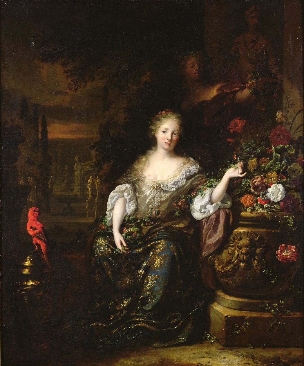 公園に座っている女性、1688年 作： ヤン・バプティスト・ウィニックス
