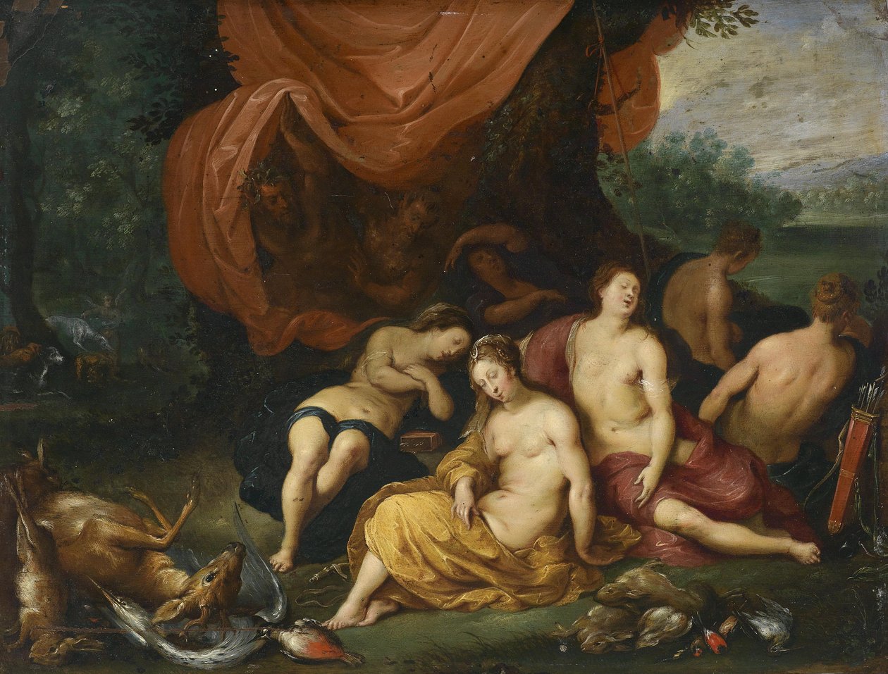 ダイアナと狩りの後の彼女のニンフ、サテュロスに傍聴された 作： Jan Brueghel the Younger