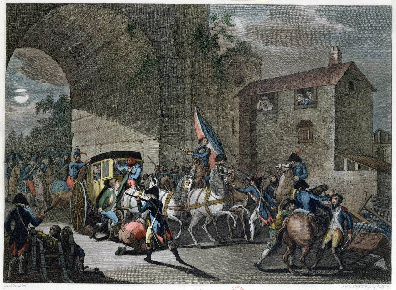 1791年6月22日、ヴァレンヌでのルイ16世の逮捕（1754-93）、Reinier Vinkeles（1741-1816）とDaniel Friday（1765-1822）によって彫刻 作： ヤン・ブルトゥイス