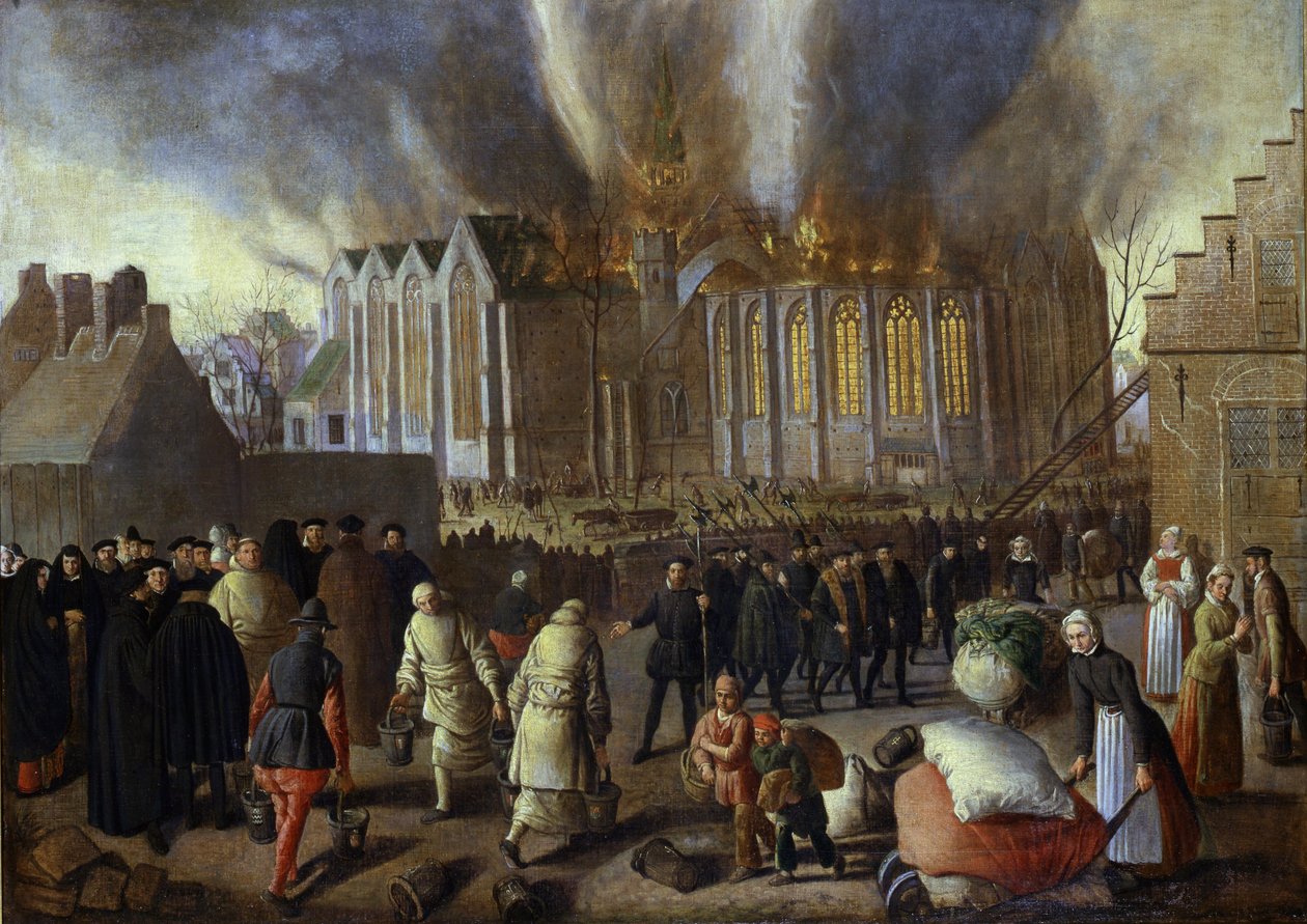 1568年にドルドレヒトで火事が発生したニーウケルク 作： ヤン・ドウジン