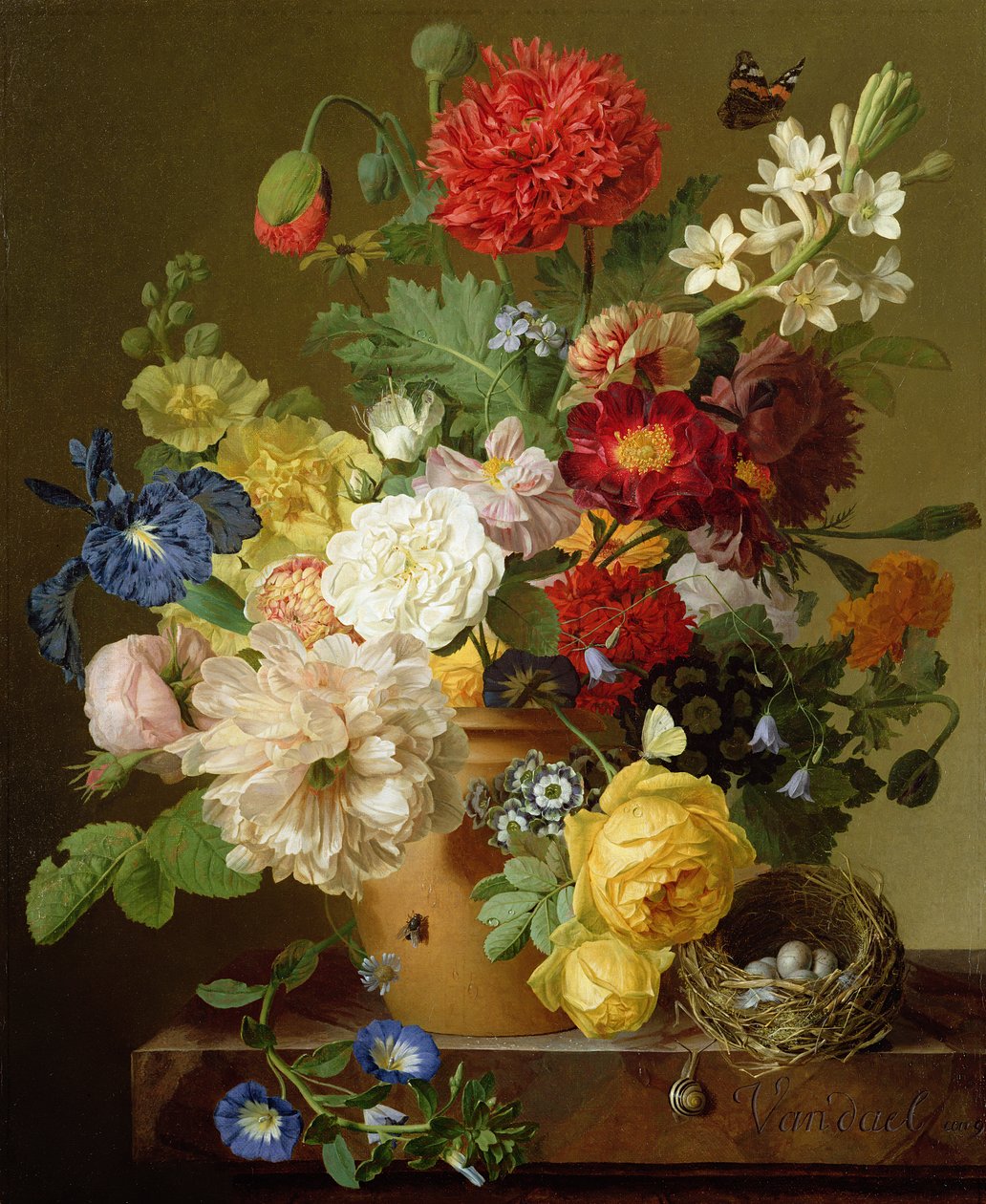大理石の棚に咲く花の静物、1800-01 作： Jan Frans van Dael
