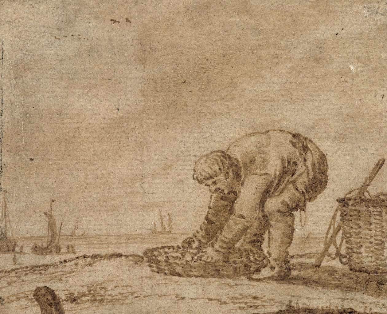 海辺の漁師、1623年（紙にペンとインク） 作： ヤン・ポルセリス