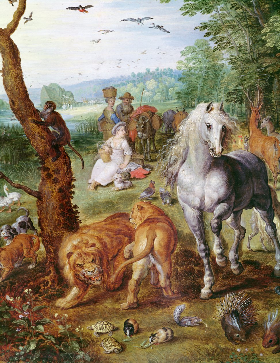 Noahs Ark、キャンバスに馬油を塗った中央グループの詳細 作： ヤン・スネルリンク