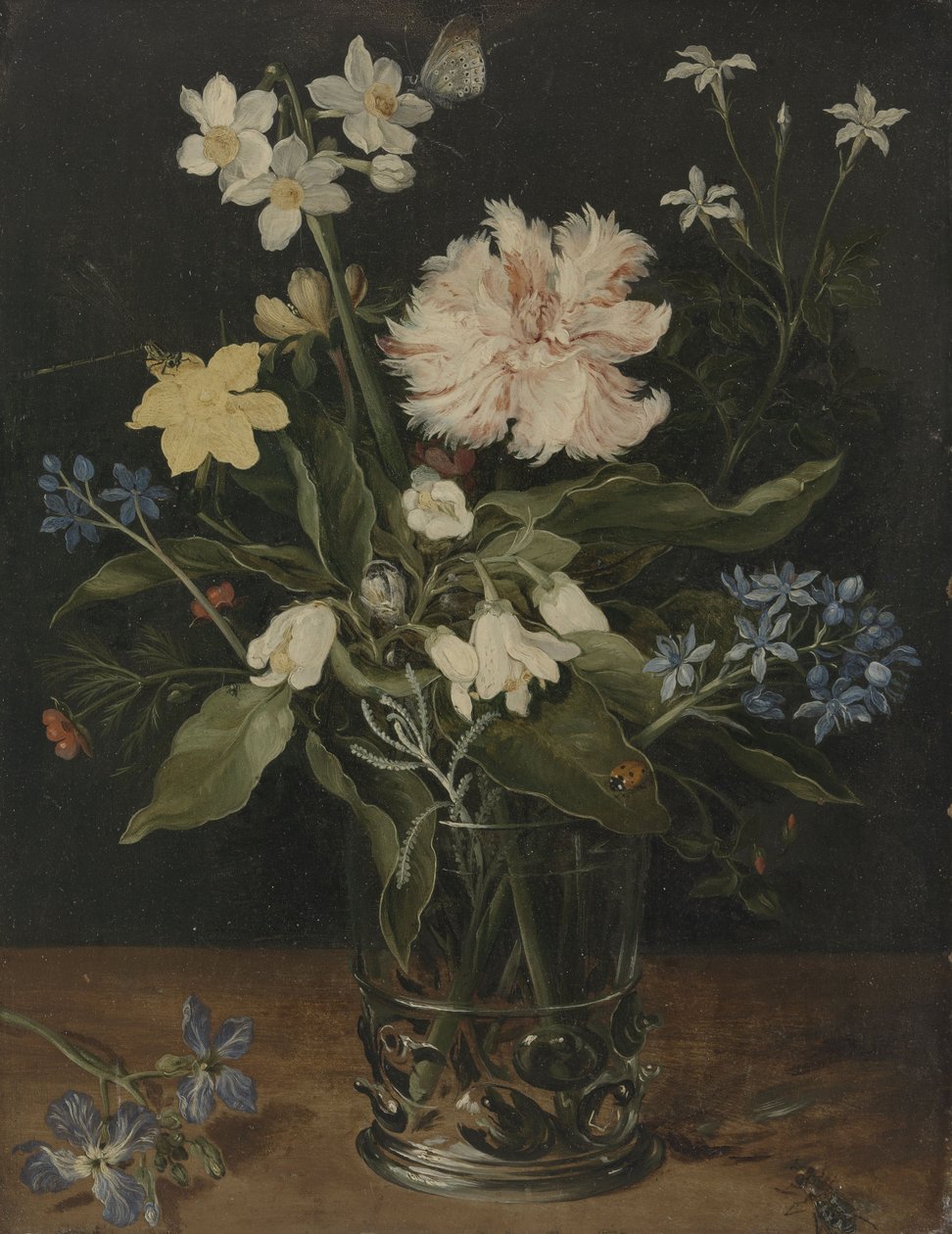 グラスの中の花のある静物、1630（銅に油彩） 作： ヤン・ザ・エルダー・ブリューゲル