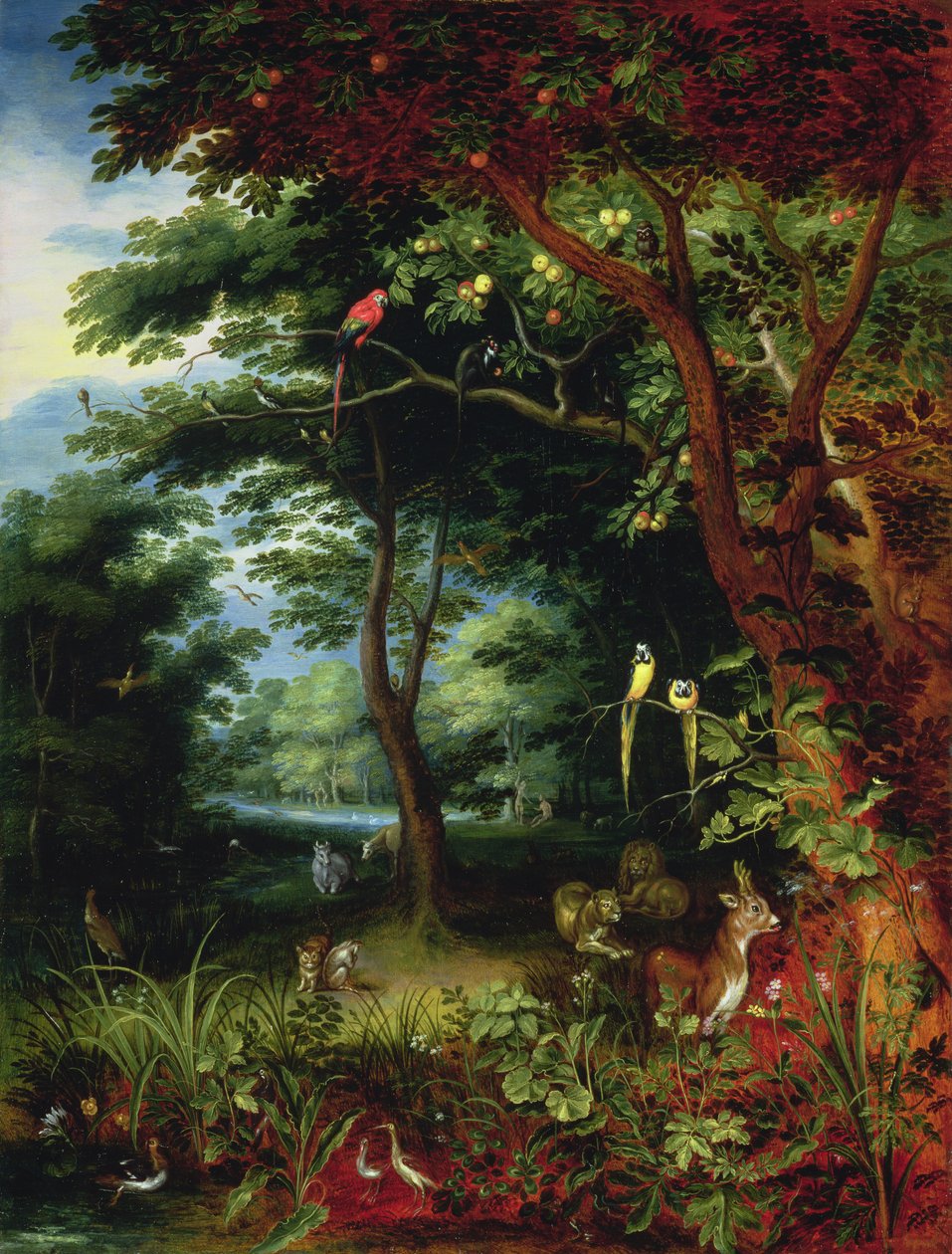 アダムとイブの楽園シーン（パネル） 作： Jan Brueghel the Younger