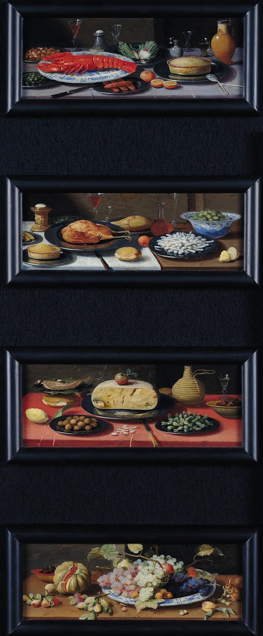 食べ物と果物の4つの静物 作： ヤン・ファン・ケッセル長老