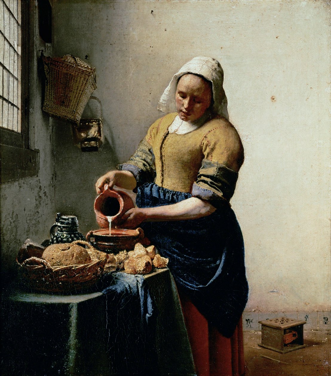 ミルクメイド...（キャンバスに描かれた絵） 作： ヤン (1632-75) フェルメール
