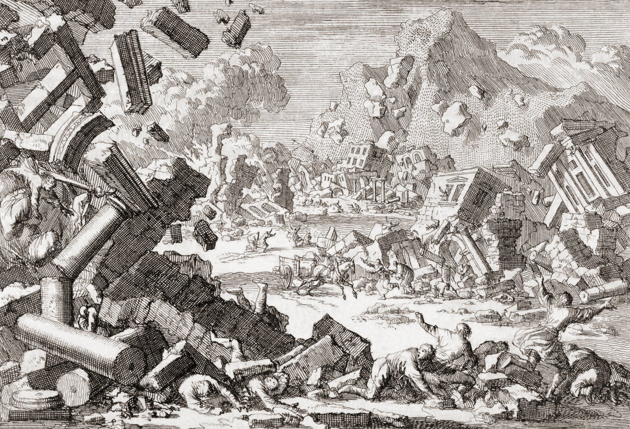 1667年にクロアチアのドゥブロヴニクで発生した地震。 作： Jan（後）Luyken