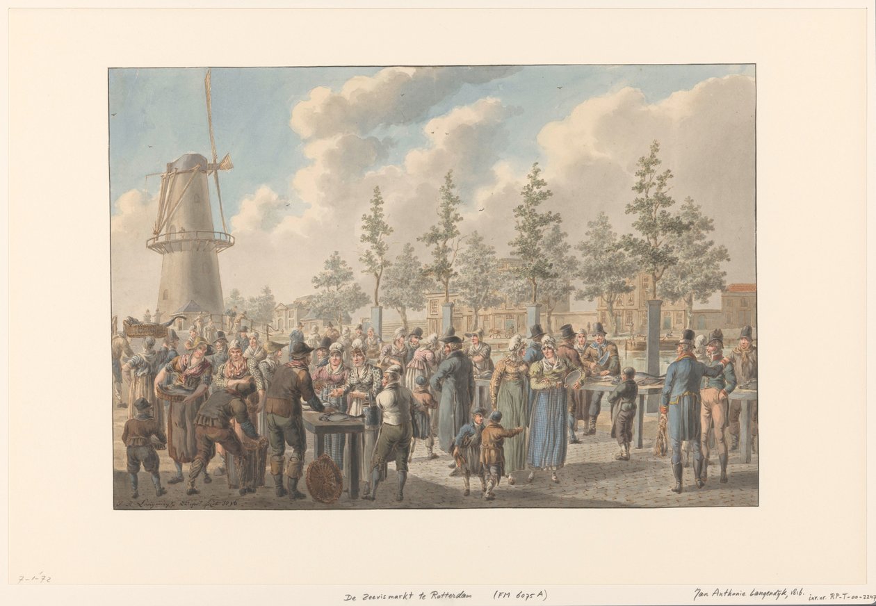 ロッテルダムの魚市場、1816 年 作： Jan Anthonie Langendijk Dzn