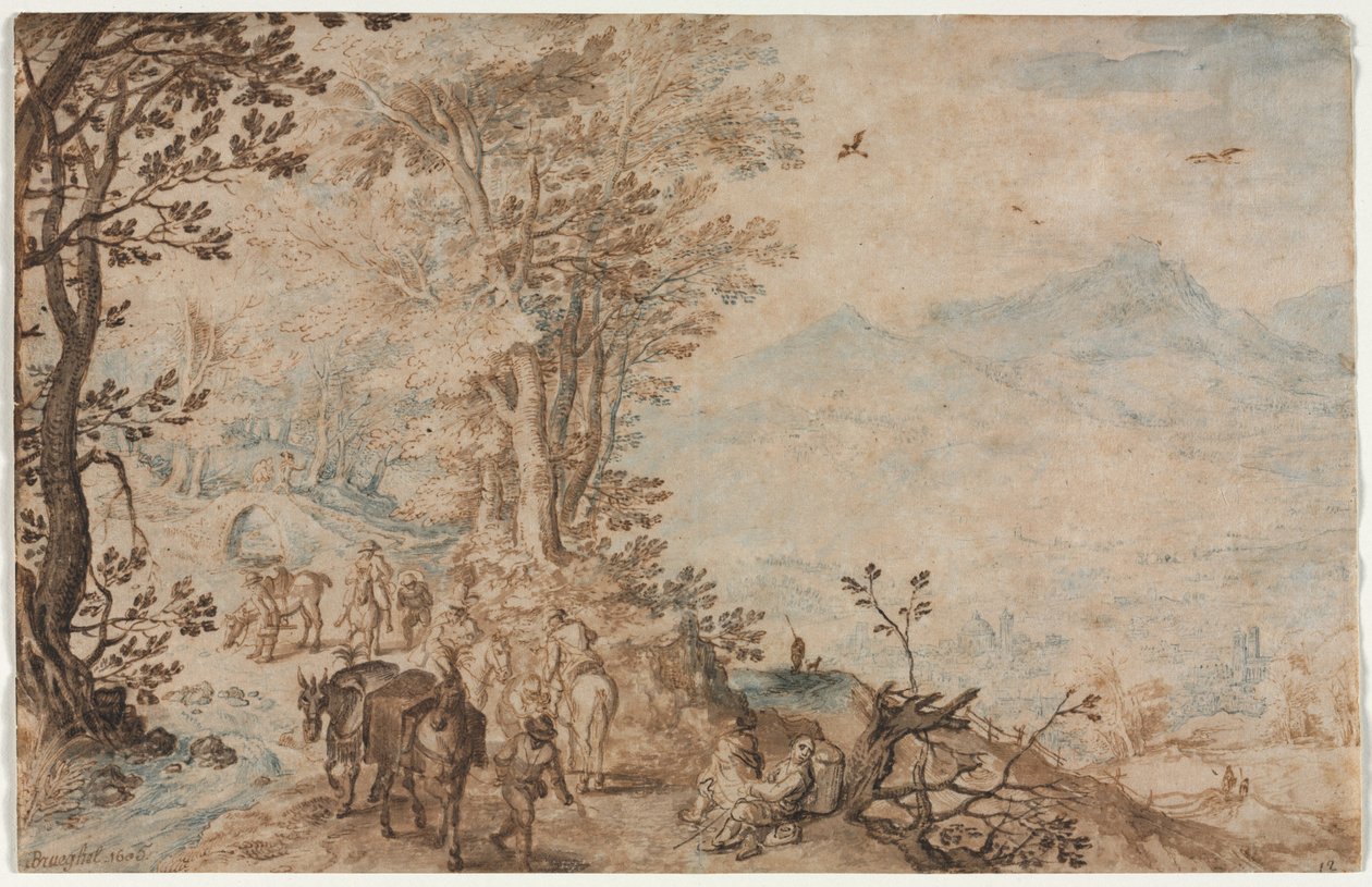 旅行者のいる風景、1605年。 作： ヤン・ブリューゲル長老