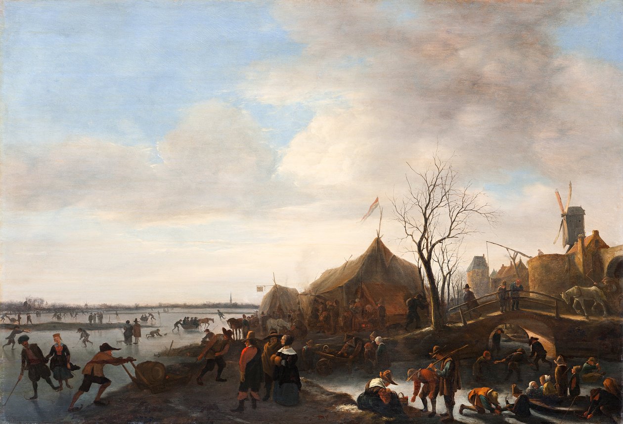 冬のシーン、1650年頃（パネルに油彩） 作： ヤン・ハビックス。スティーン