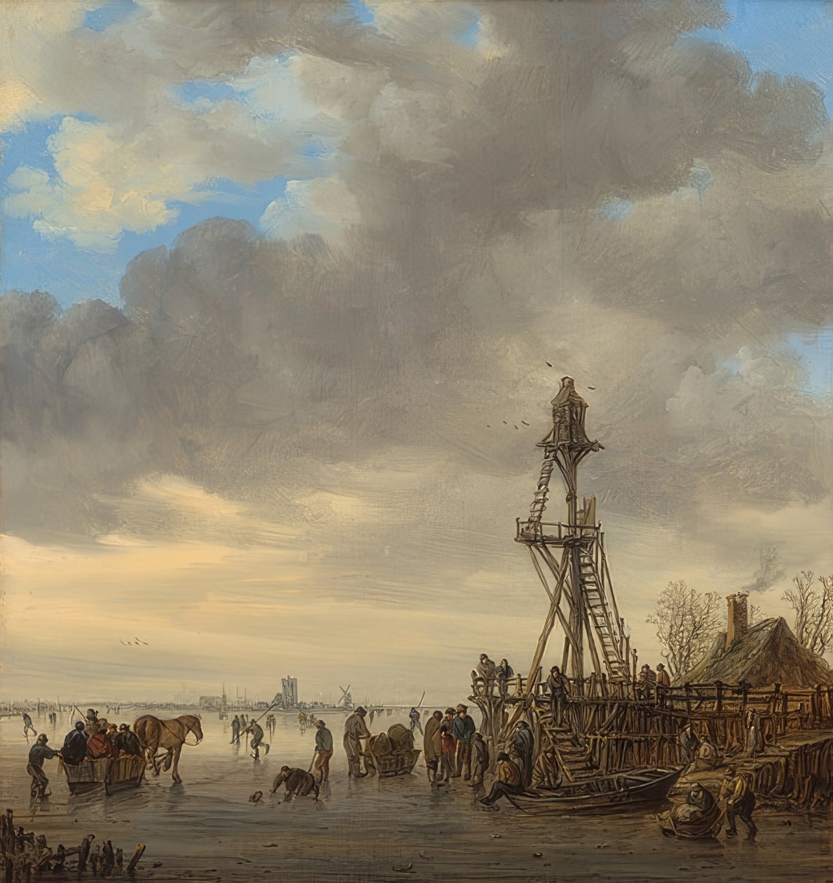 展望塔のある冬景色。 1646年 作： ヤン・ジョセフス・ヴァン・ゴイエン