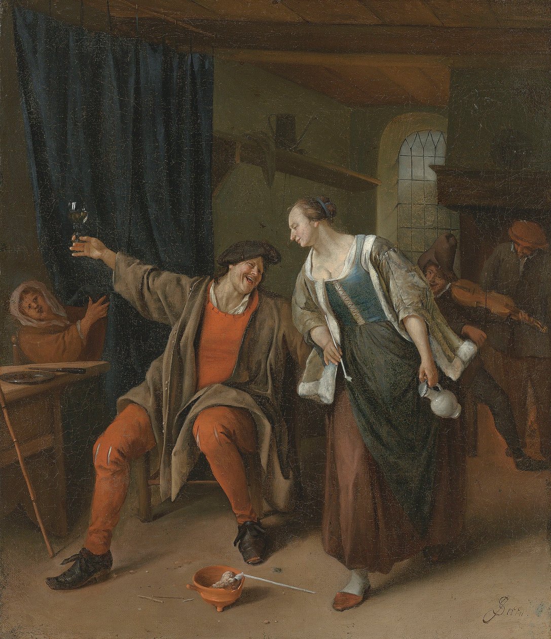 宿屋で酒を酌み交わす農民夫婦 作： Jan Steen