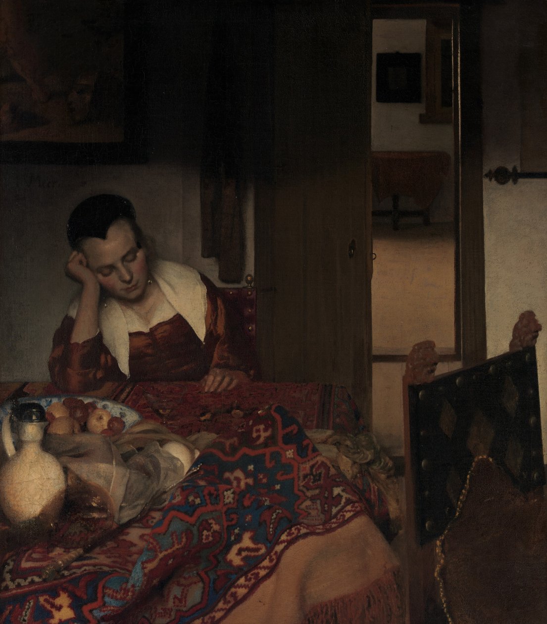 眠っているメイド、カリフォルニア州。 1656-57。 作： ジョン・フェルメール
