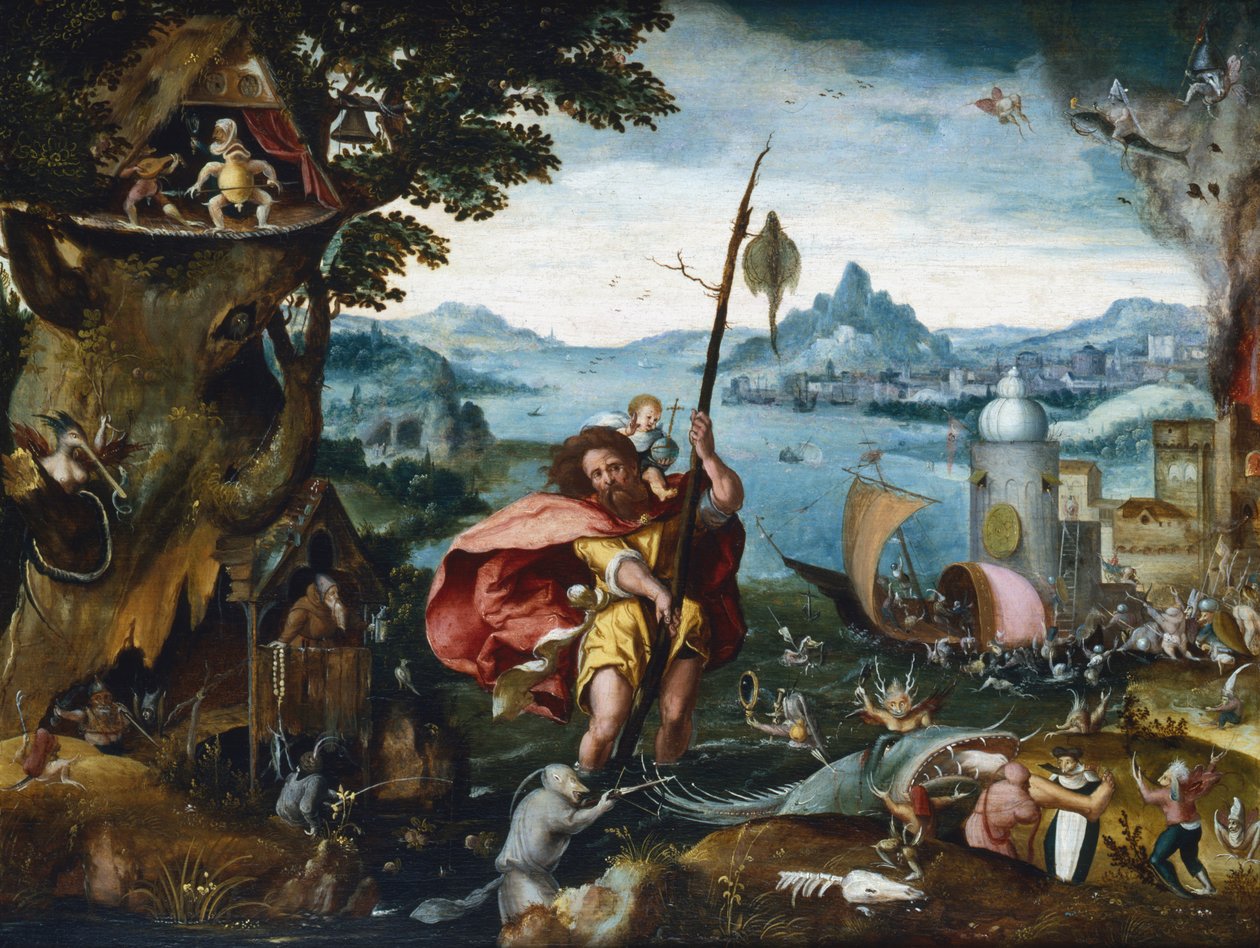 「川を渡る聖クリストファー」、1506-c1527 作： ヤン・デ・コック