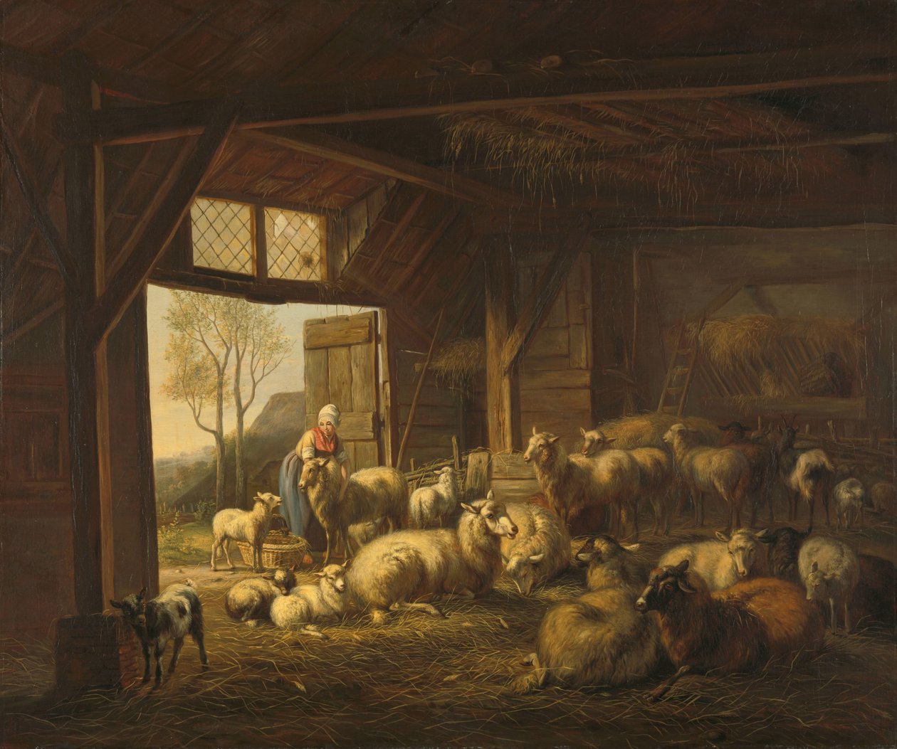 馬小屋の羊とヤギ 作： Jan van Ravenswaay