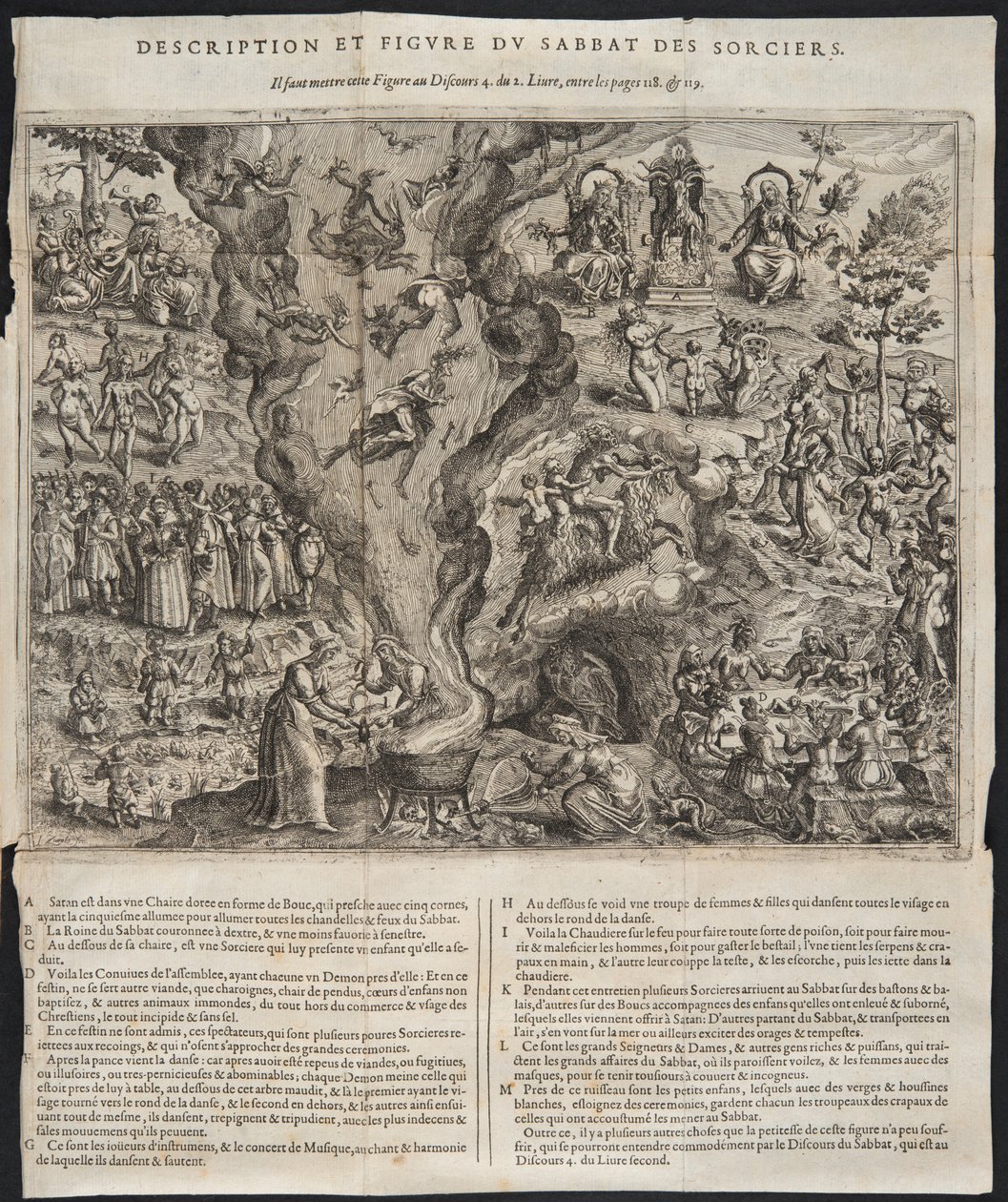 魔女の安息日からの詳細、Tableau de LInconstance des Mauuais Anges et Demonsからのイラスト、Pierre de Lancre、1613 作： ヤナ・ツィルンキ