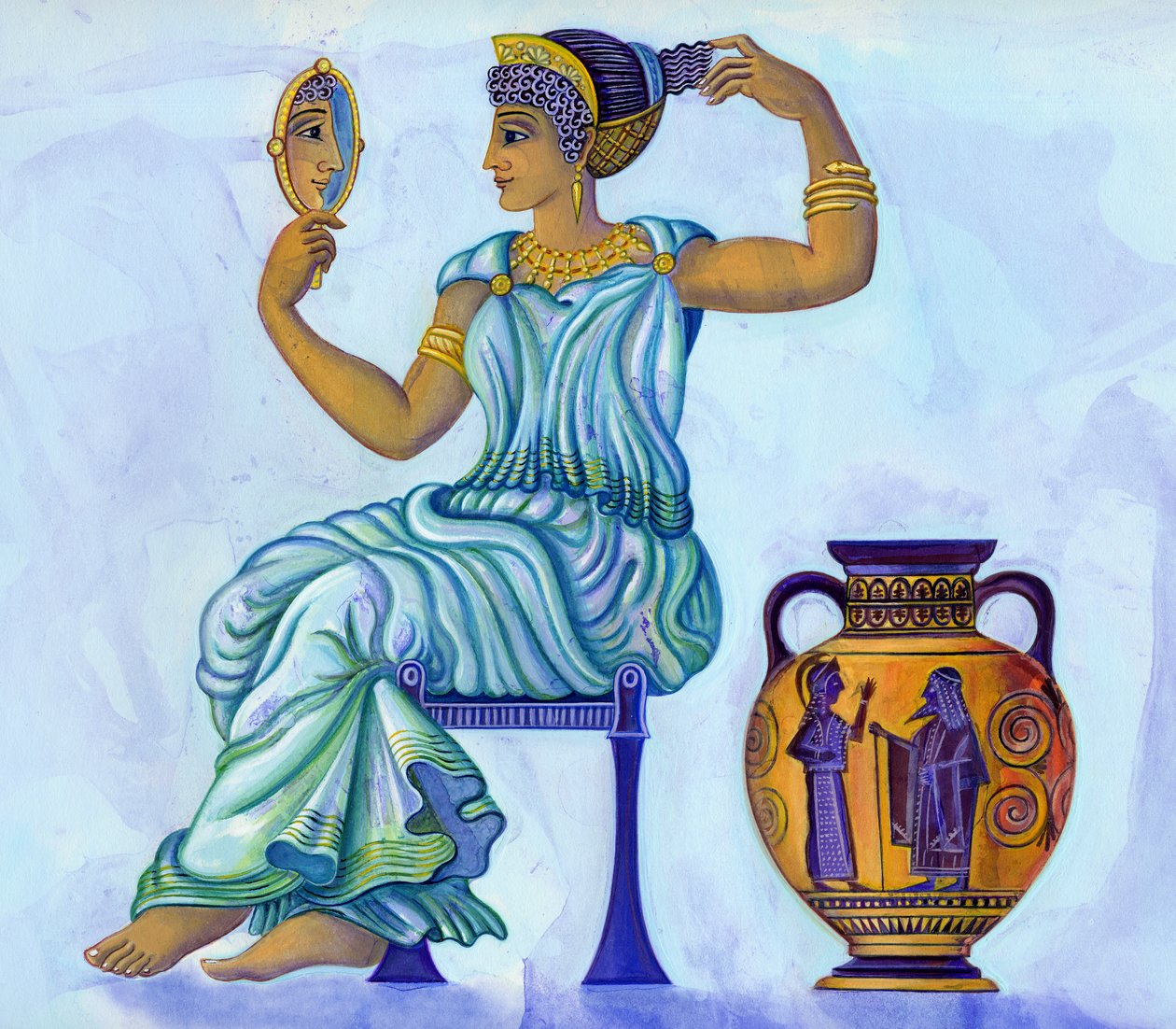 古代ギリシャの女性、2002年（インクとガッシュ） 作： ジェーン・タッターズフィールド