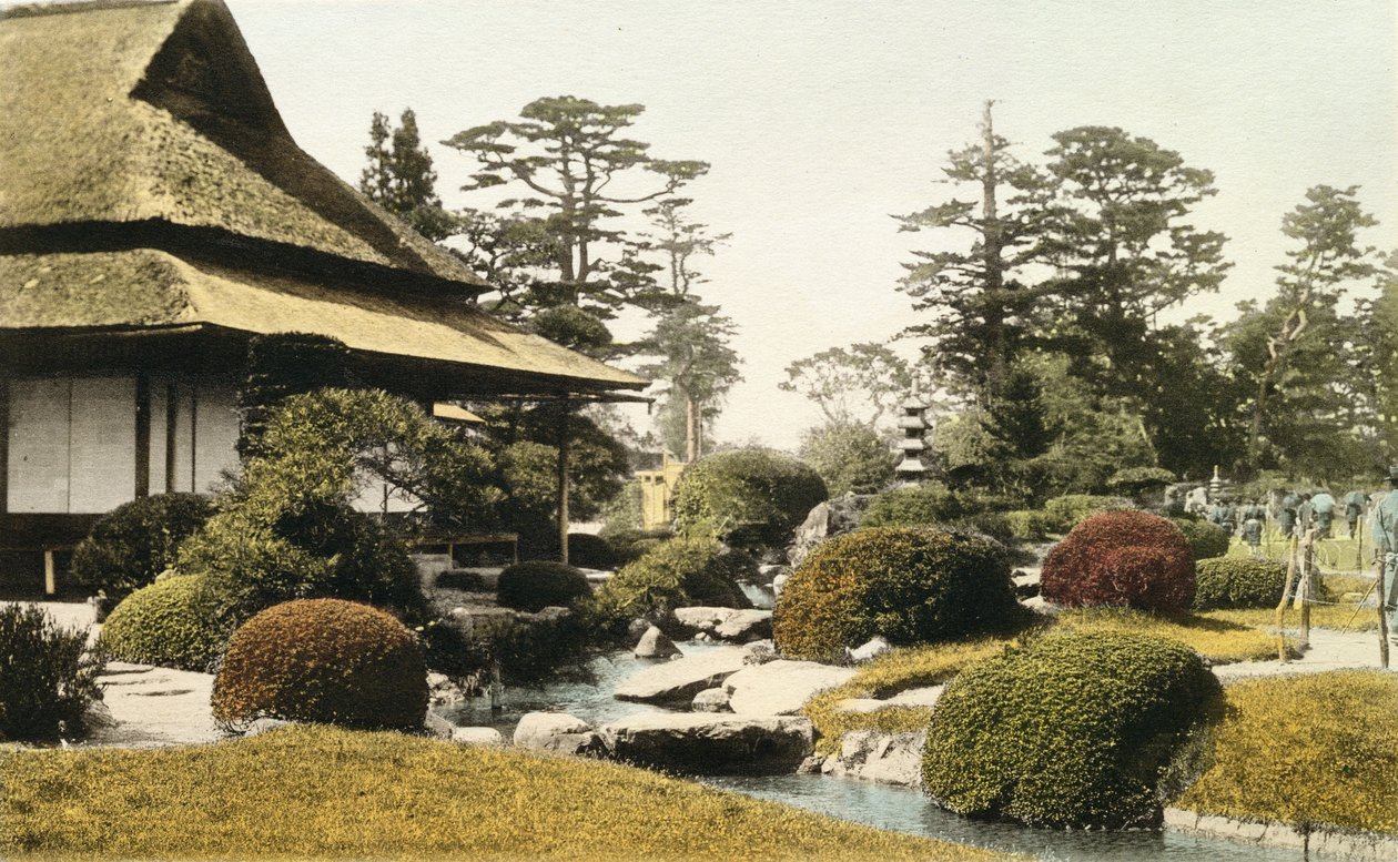 19世紀後半の特徴的な日本庭園（手描きの写真） 作： 日本の写真家