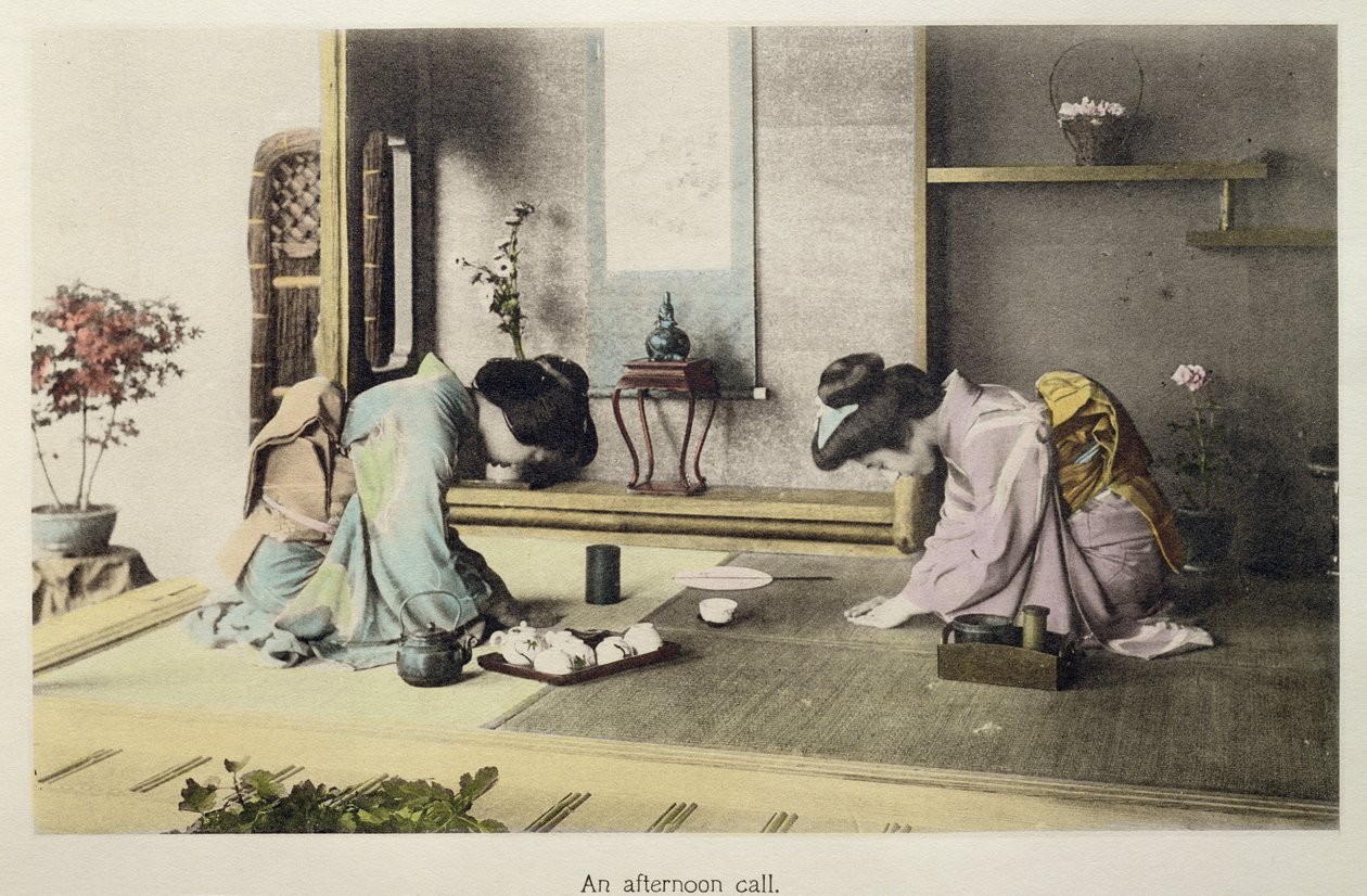 アフタヌーンコール、1880年頃（手塗りの卵白がカードに印刷） 作： 日本の写真家