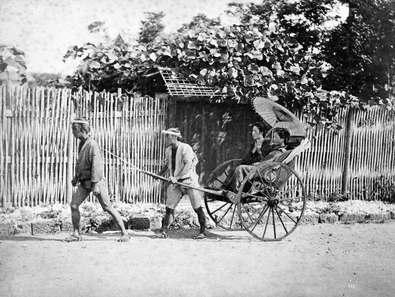 人力車の二人の少女、1860-80年頃 作： 日本の写真家