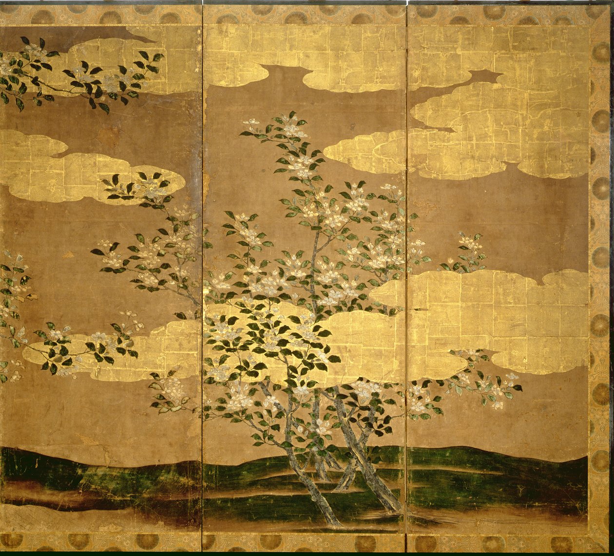 椿の花（ペンとインク、色、パネル上の金の紙）（216565を参照） 作： 日本語学校