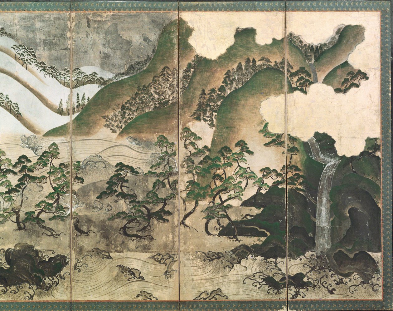 月光の冬の風景、6つのパネルの屏風の一部（紙の色）（216547を参照） 作： 日本語学校