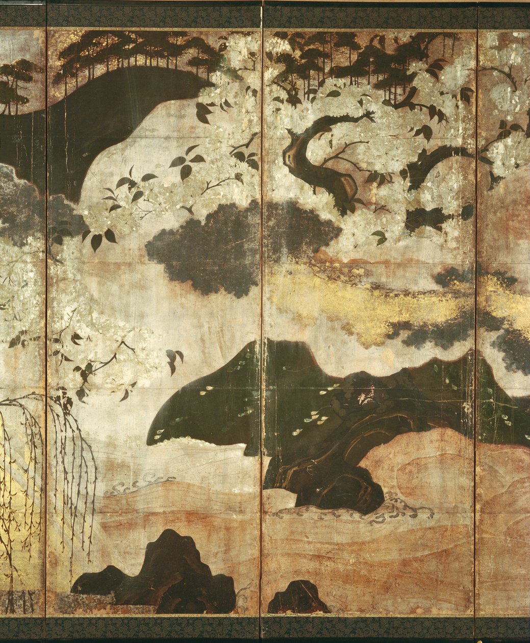 日当たりの良い風景（ペンとインク、カラー、パネル上の金の紙）（216576、216578を参照） 作： 日本語学校