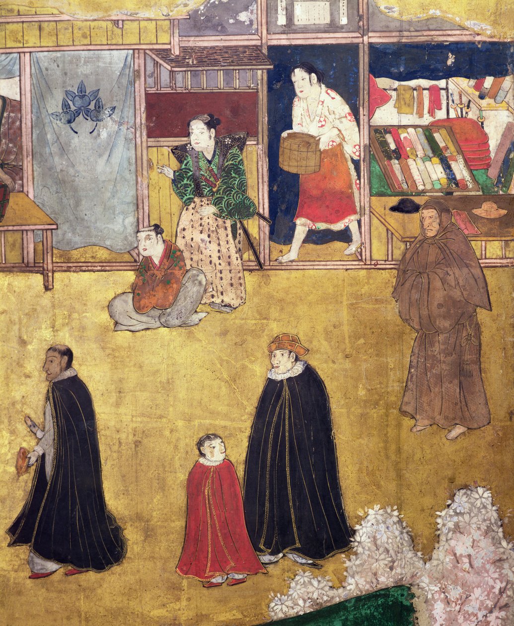 日本のポルトガル人の到着、南蛮屏風の店の詳細、1594-1618 作： 日本語学校