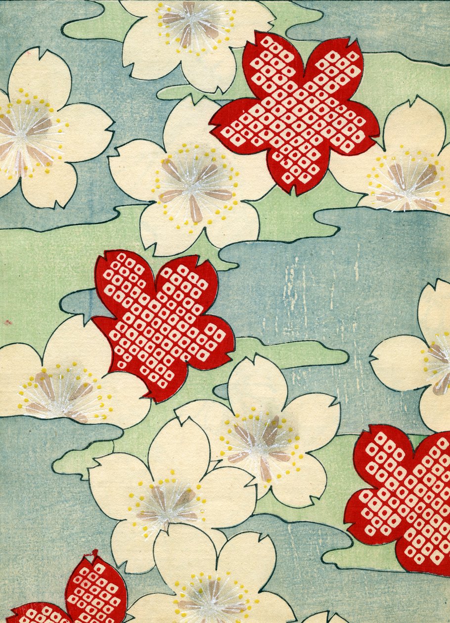 カラー木版画「ハナミズキの花 作： 日本語学校