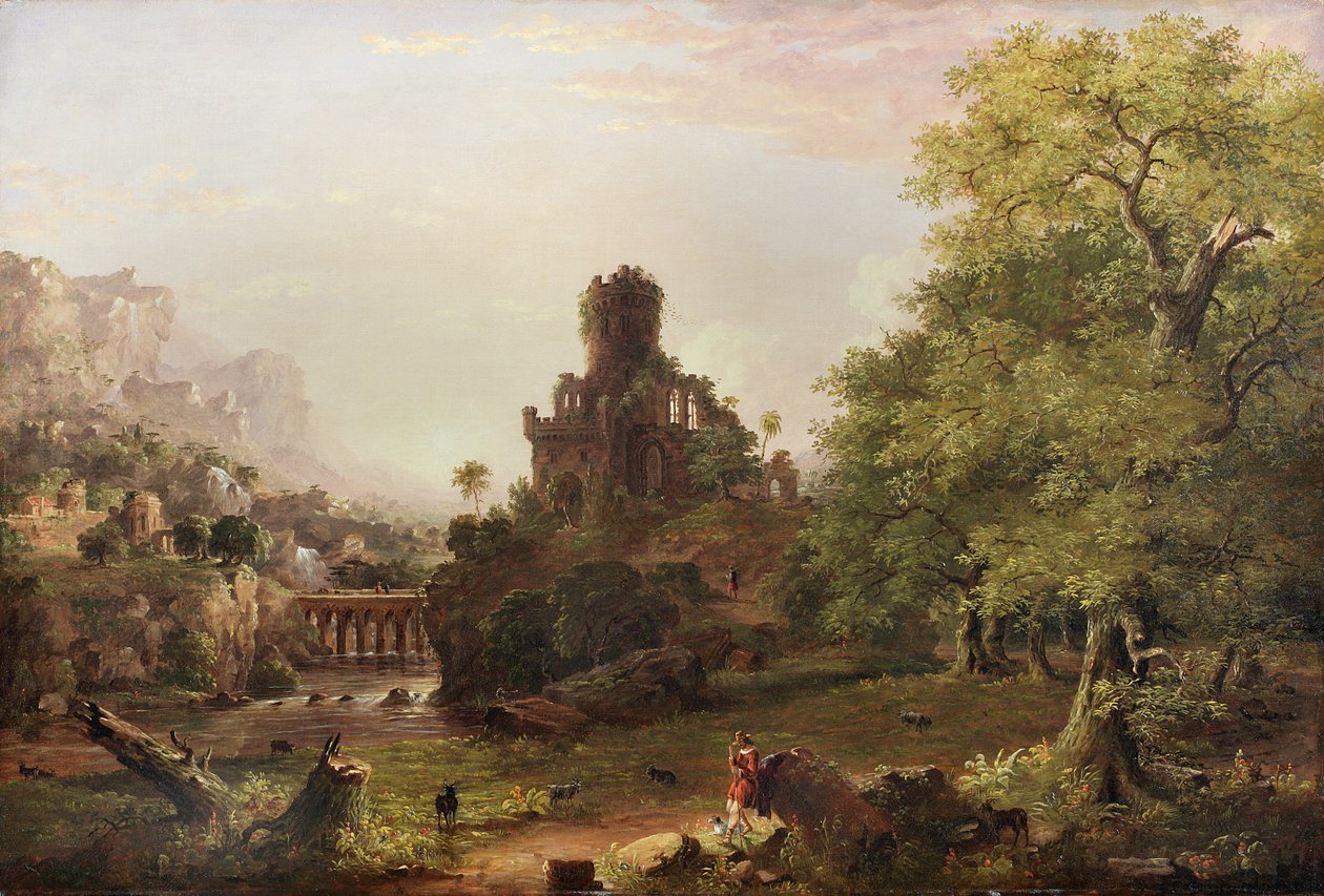廃墟のある風景、1854 作： ジャスパー・フランシス・クロプシー