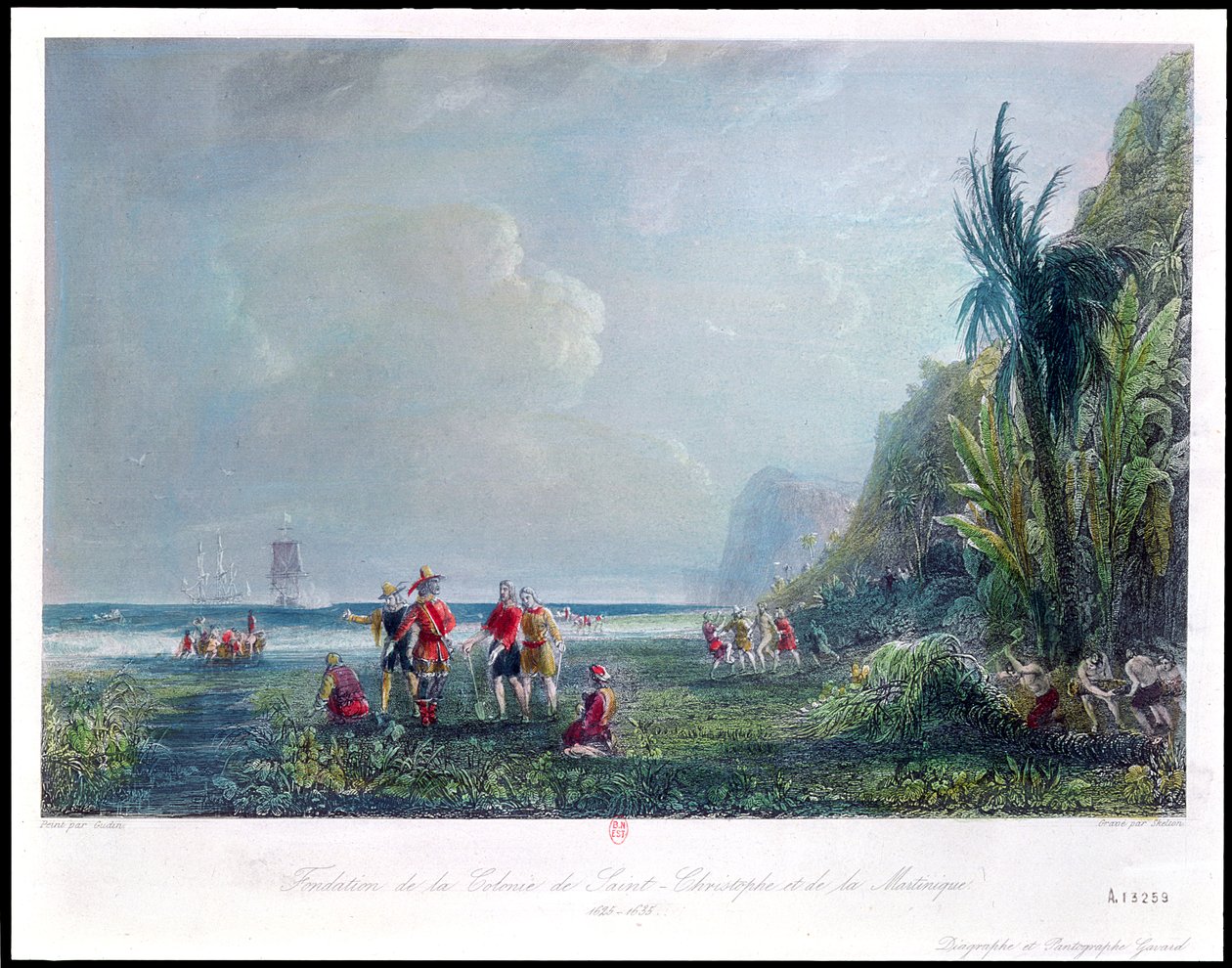 1625〜35年頃のサンクリストフとマルティニークのコロニーの設立 作： ジャン・アントワーヌ・テオドール・グディン
