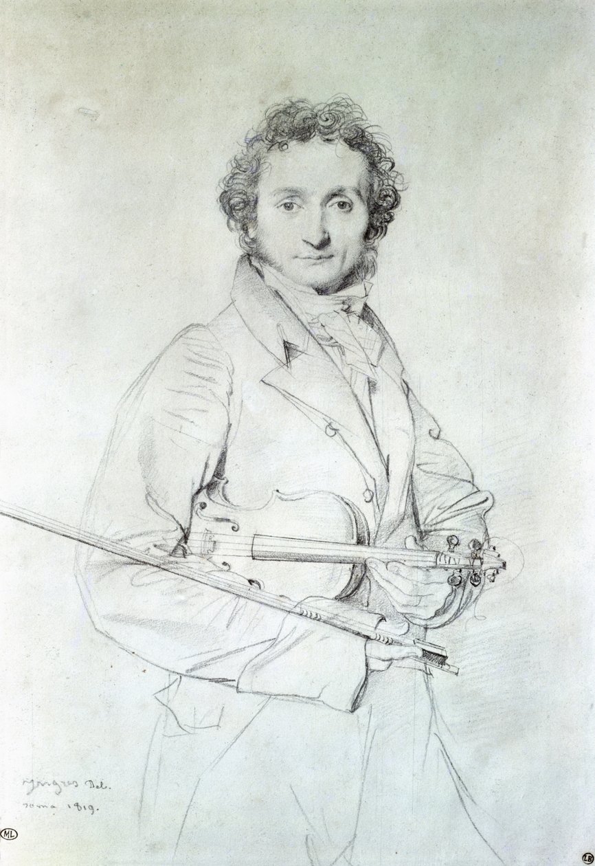 ニッコロ・パガニーニの肖像（1782-1840）1819（紙に鉛筆） 作： ジャン・オーギュスト・ドミニク・アングル