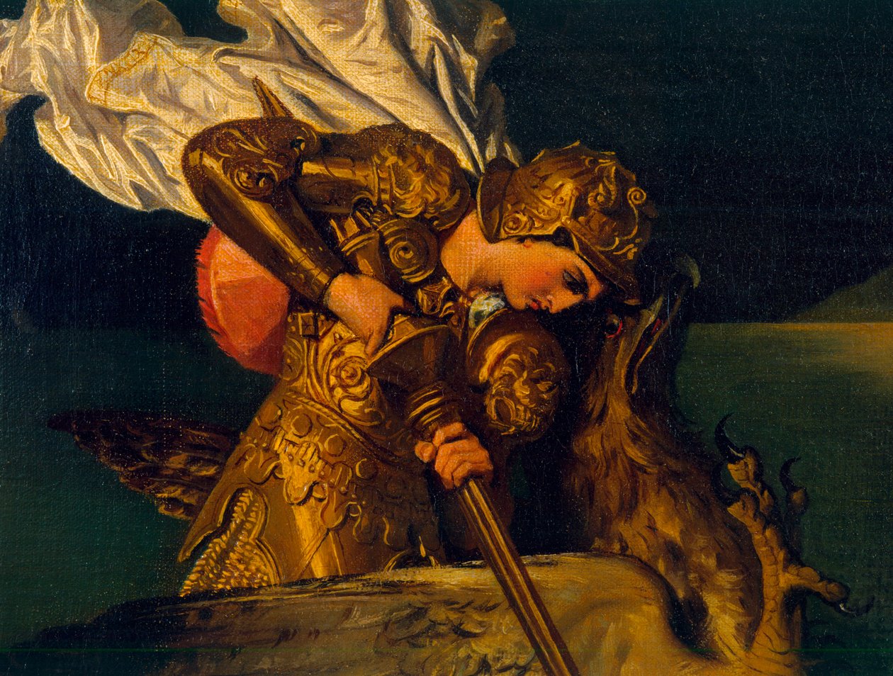 Ruggiero Resangeling Angelica、Ruggieroの詳細、1819（XIR 59757の詳細） 作： ジャン・オーギュスト・ドミニク・アングル