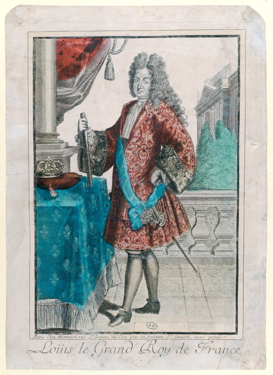 ルイ14世（1638-1715）フランス国王、1695年（手描きの彫刻） 作： ジャン・バプティスト・ボナール