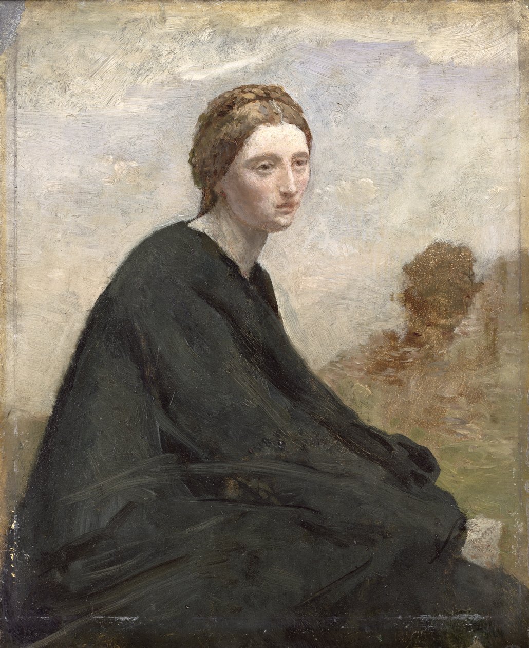 陰気な少女、c.1857（亜鉛油） 作： ジャン・バプティスト・カミーユ・コロー