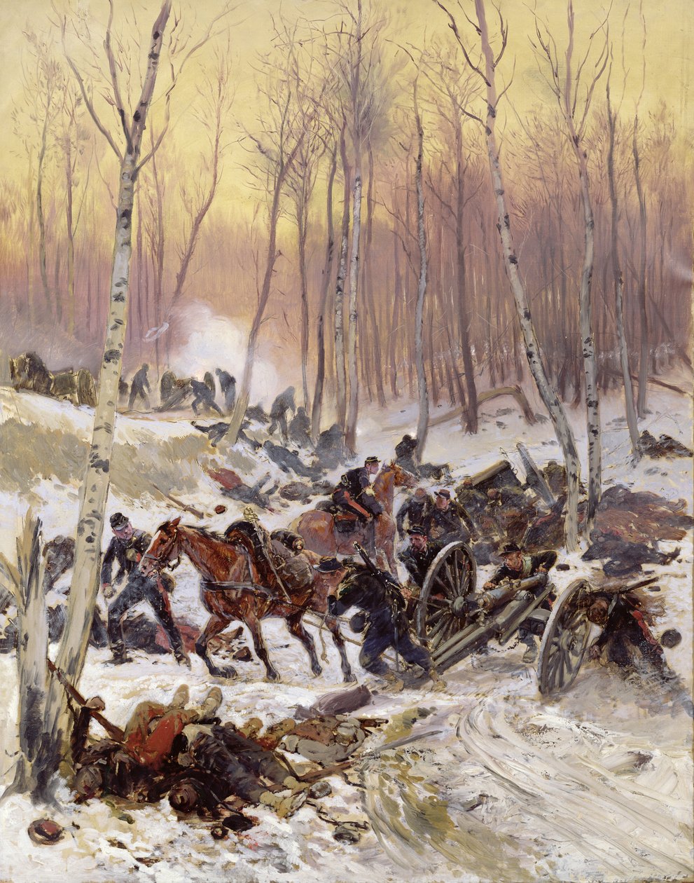 1870-71年のパリ包囲戦時の森での砲兵戦闘 作： ジャン・バプティスト・エドゥアール・ディテール