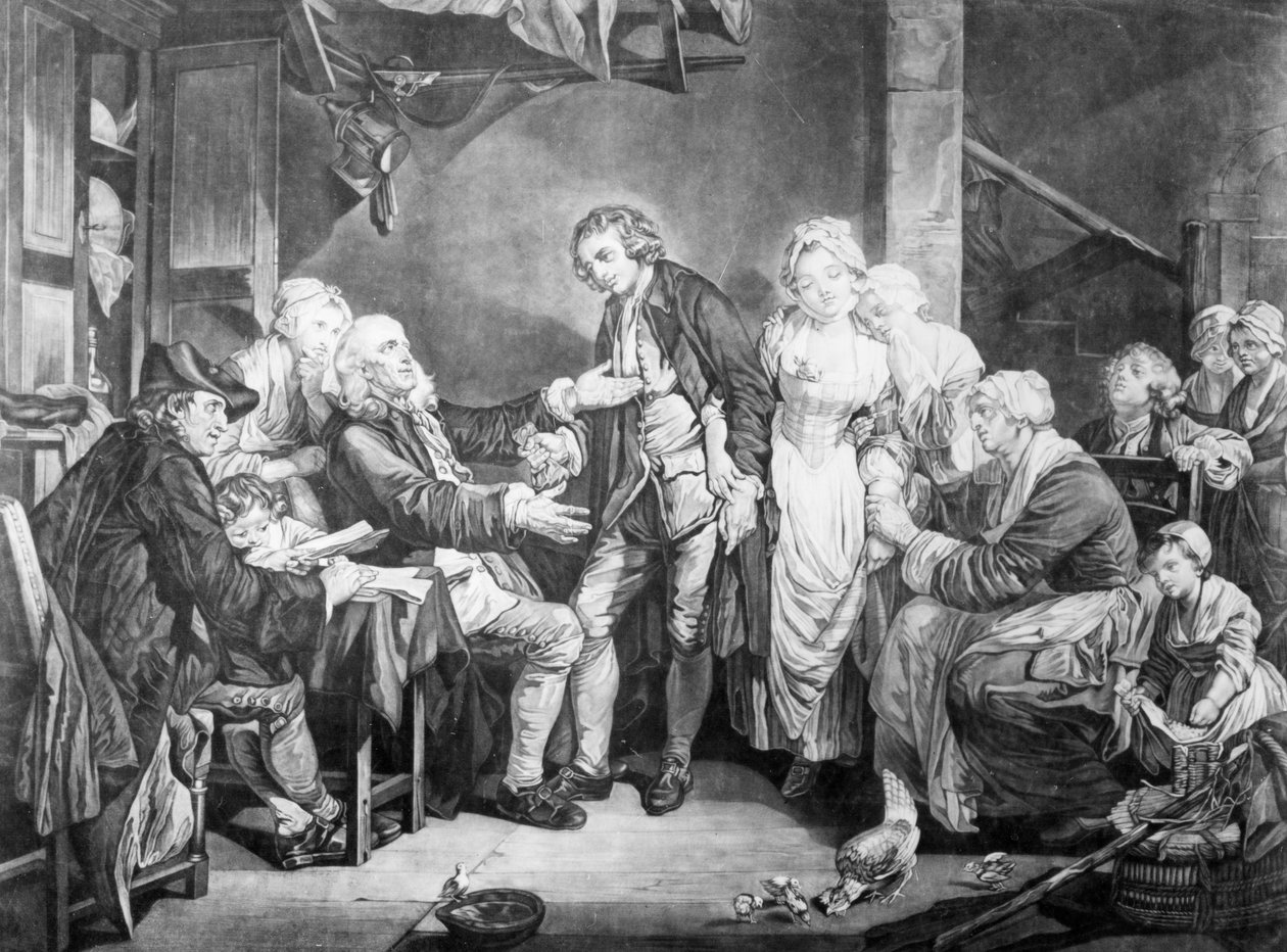 サミュエルデワイルドによって刻まれた婚礼の祝福、1777 作： ジャン・バプティスト・グレーズ