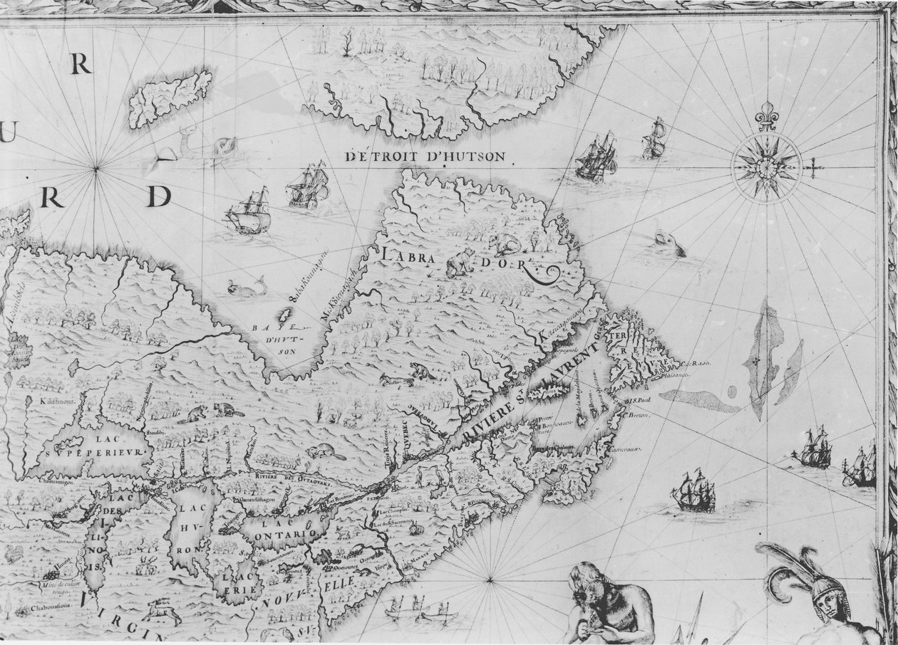 1681年、デュシェノーによってコルベールに捧げられたニューフランスの地図（詳細）（164768も参照） 作： ジャン・バプティスト・ルイ・フランケリン