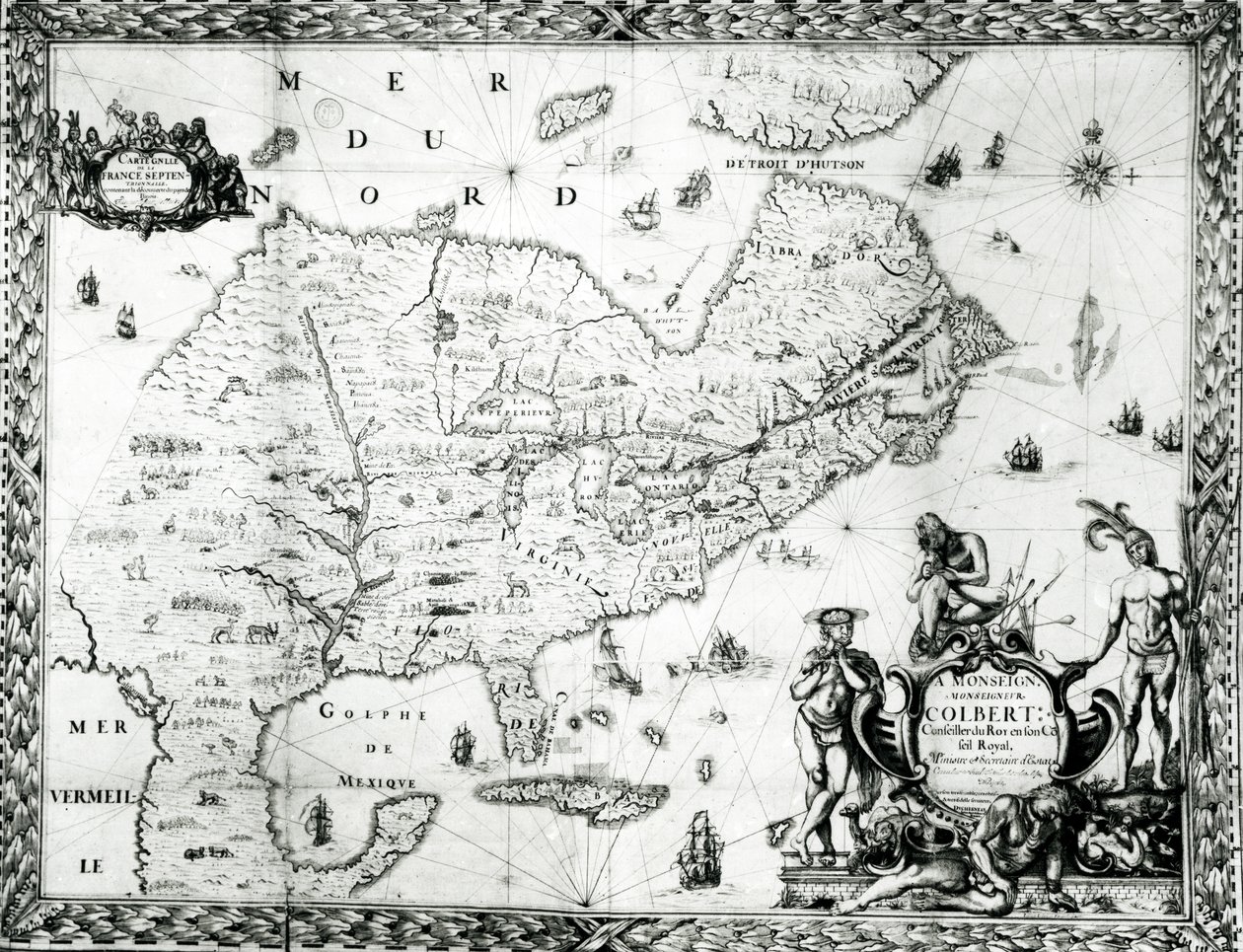 1681年、デュシェノーによってコルベールに捧げられたニューフランスの地図（詳細は164769を参照） 作： ジャン・バプティスト・ルイ・フランケリン